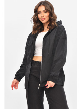 Вітровка жіноча однотонна чорного кольору 1002 209026C Вітровка жіноча однотонна чорного кольору 1002 209026C