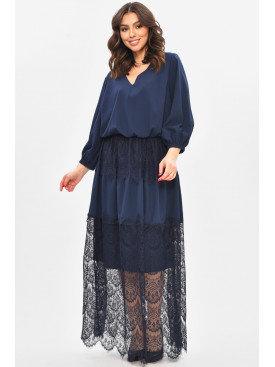 Сукня жіноча однотонна напівбатальна темно-синього кольору 8348 209032C Сукня жіноча однотонна напівбатальна темно-синього кольору 8348 209032C