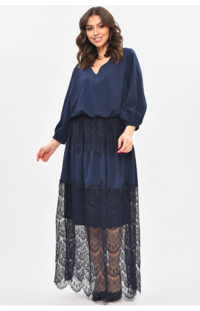 Сукня жіноча однотонна напівбатальна темно-синього кольору 8348 209032C Сукня жіноча однотонна напівбатальна темно-синього кольору 8348 209032C