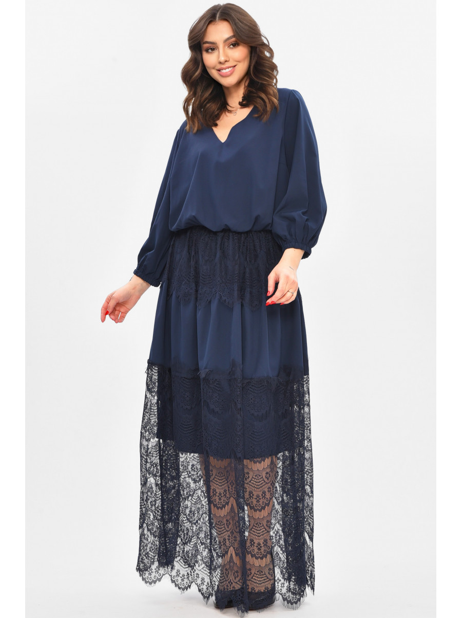 Сукня жіноча однотонна напівбатальна темно-синього кольору 8348 209032C