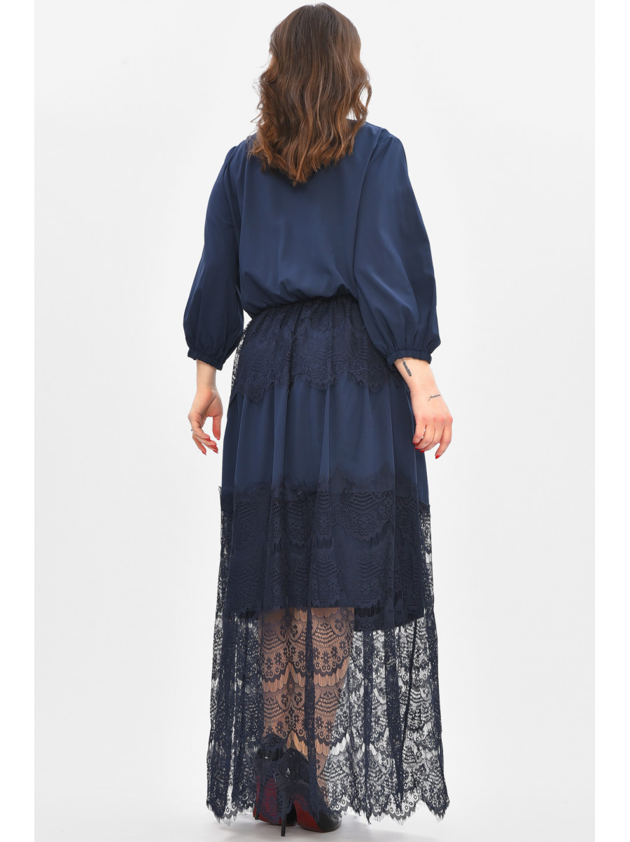 Сукня жіноча однотонна напівбатальна темно-синього кольору 8348 209032C