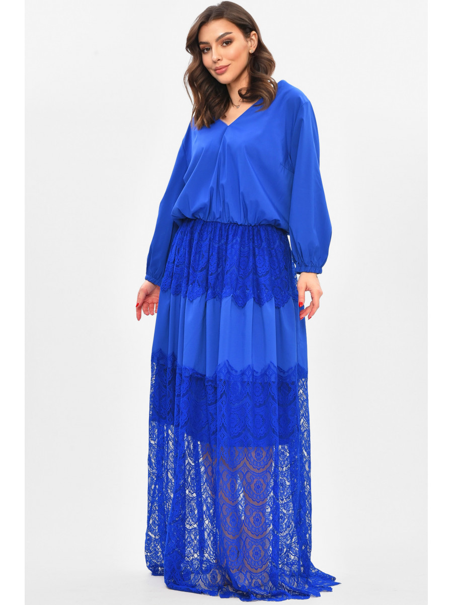 Платье женское однотонное полубатальное синего цвета 8348 209036C