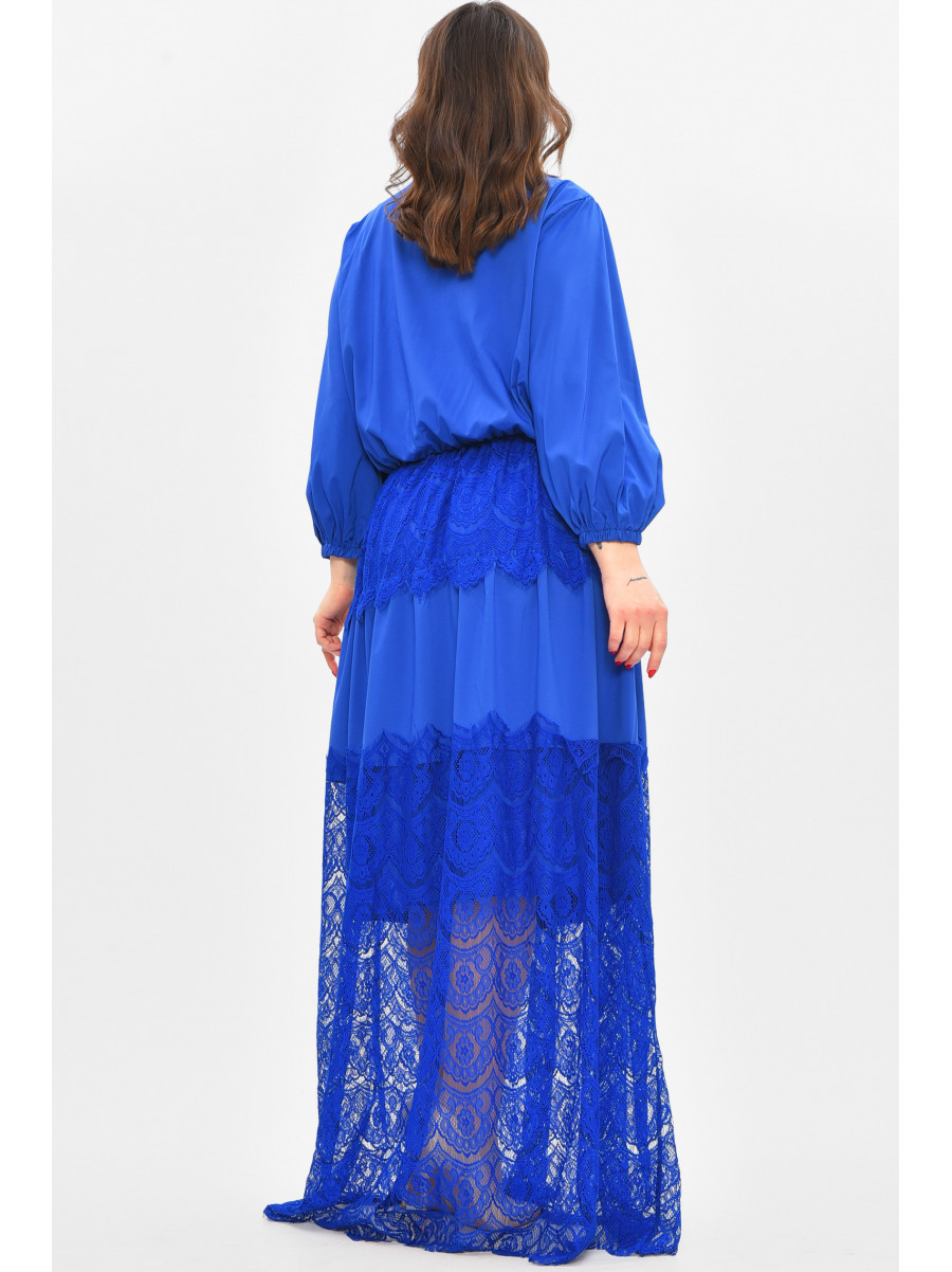Платье женское однотонное полубатальное синего цвета 8348 209036C