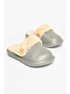 Тапочки детские серого цвета на меху 5025-3 209039C Тапочки детские серого цвета на меху 5025-3 209039C