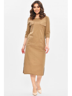 Платье женское однотонное бежевого цвета 209044C