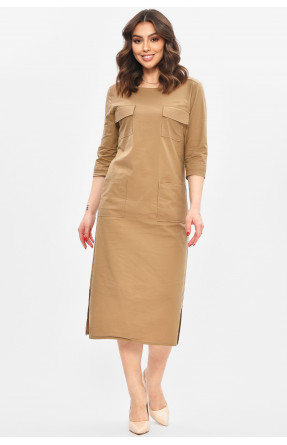 Платье женское однотонное бежевого цвета 209044C