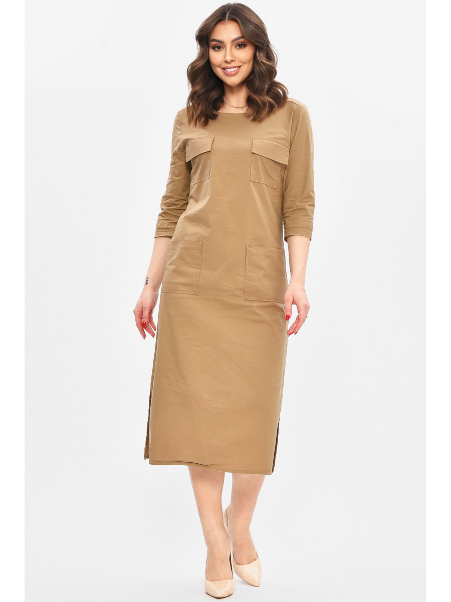 Платье женское однотонное бежевого цвета 209044C