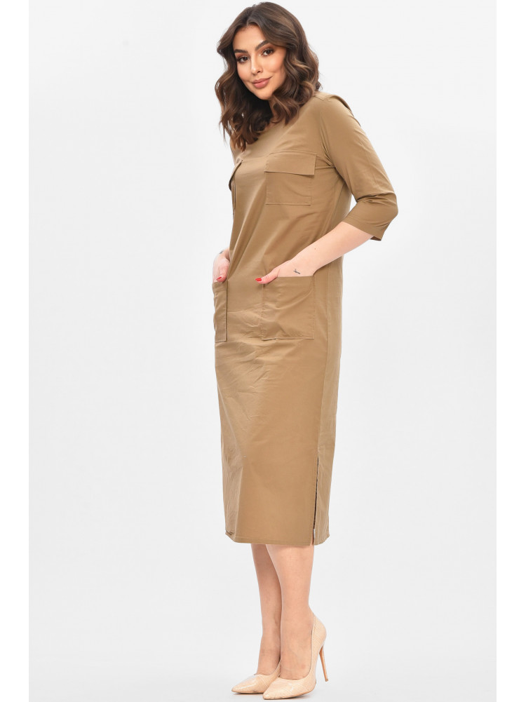 Платье женское однотонное бежевого цвета 209044C