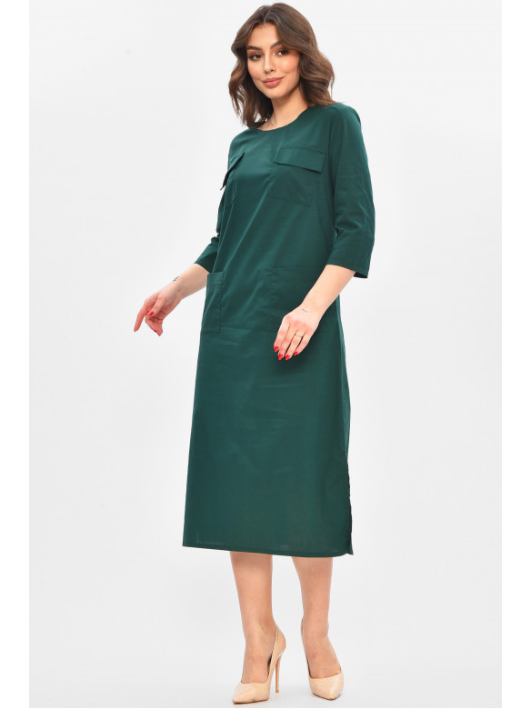 Платье женское однотонное тёмно-зеленого цвета 209053C