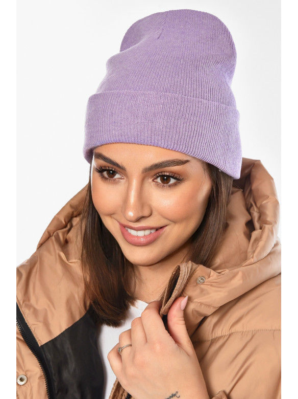 Шапка женская демисезонная сиреневого цвета 59269 209137C