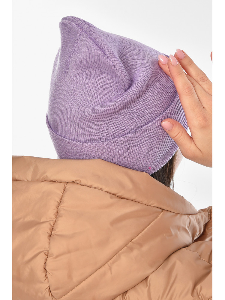 Шапка женская демисезонная сиреневого цвета 59269 209137C