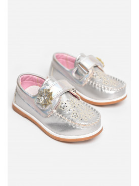 Мокасини дитячі для дівчинки сріблястого кольору 18302-21 209138C Мокасини дитячі для дівчинки сріблястого кольору 18302-21 209138C