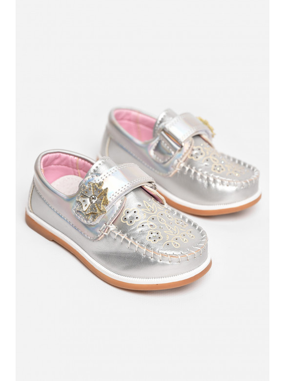 Мокасины детские для девочки серебристого цвета 18302-21 209138C