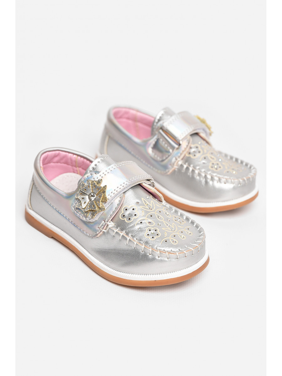 Мокасины детские для девочки серебристого цвета 18302-21 209138C