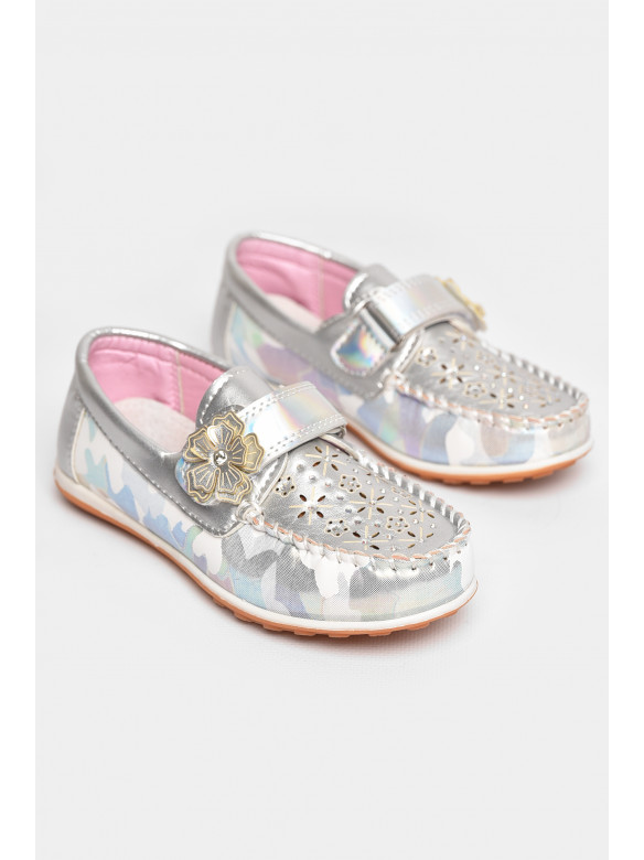 Мокасины детские для девочки серебристого цвета 18305-21 209143C
