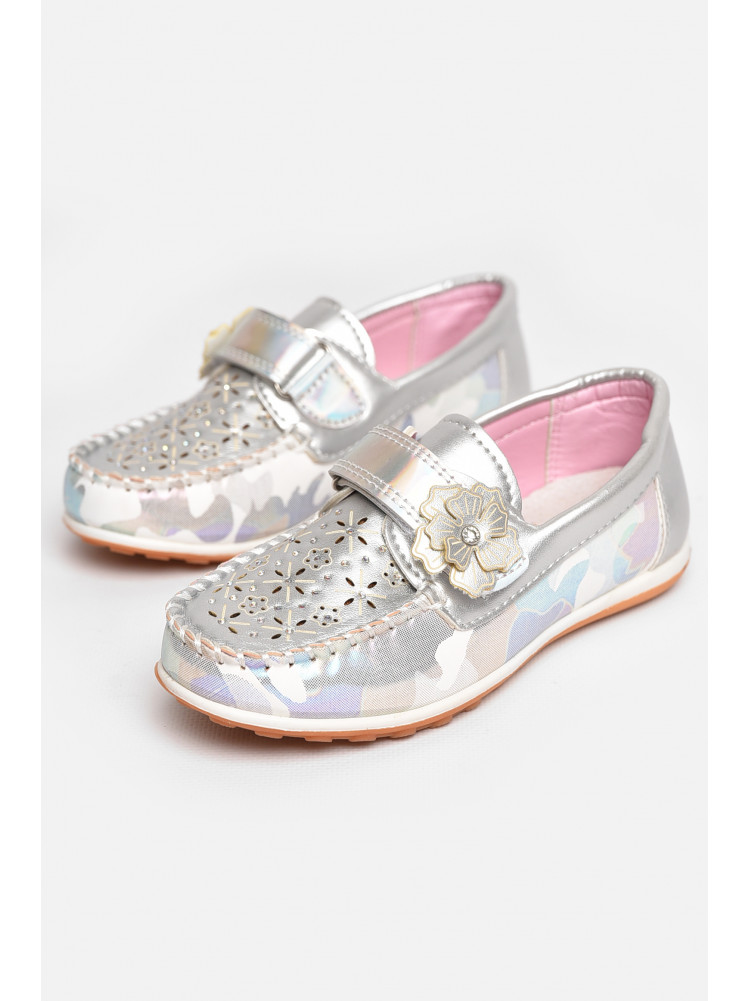 Мокасины детские для девочки серебристого цвета 18305-21 209143C