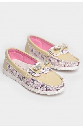 Мокасины детские для девочки бежевого цвета 1735-8 209145C Мокасины детские для девочки бежевого цвета 1735-8 209145C