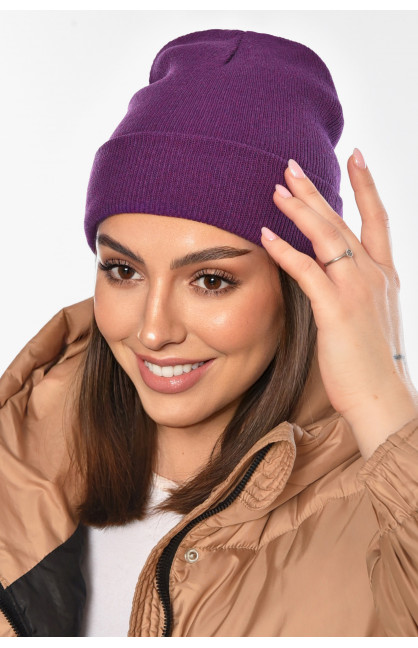 Шапка женская демисезонная фиолетового цвета 57070 209173C