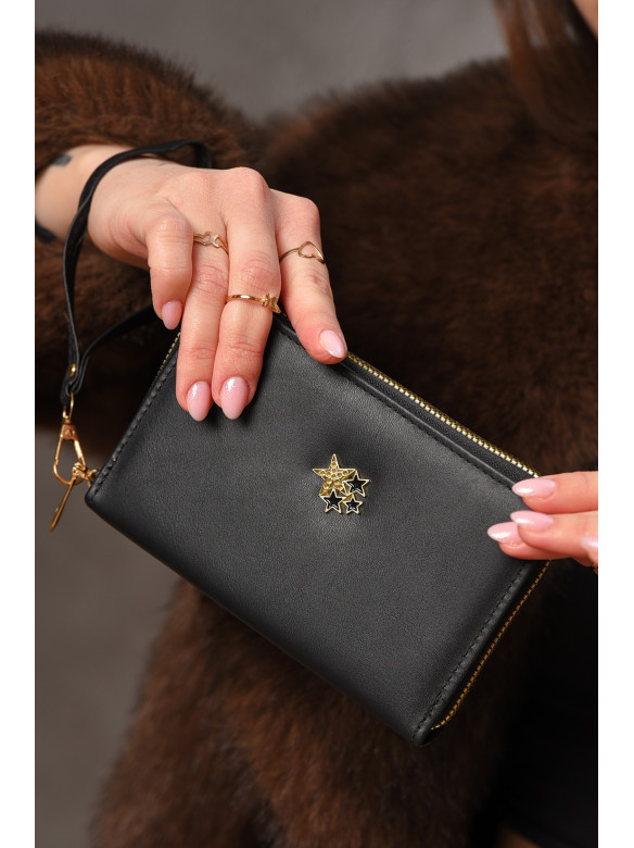 Гаманець жіночий з екошкіри чорного кольору 158-3 209175C