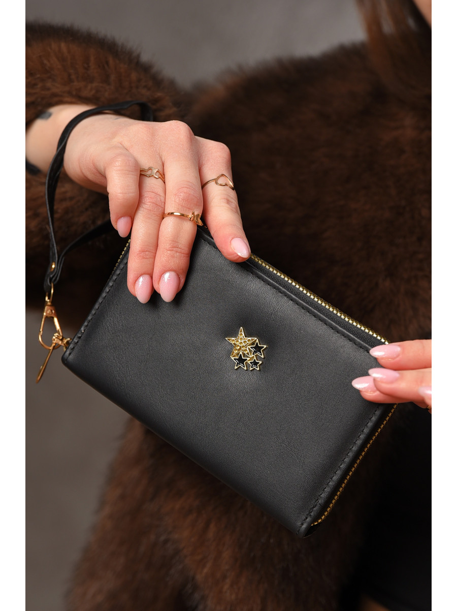 Гаманець жіночий з екошкіри чорного кольору 158-3 209175C