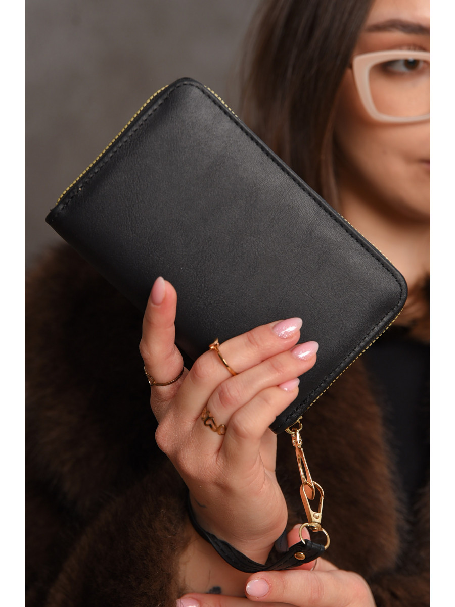 Гаманець жіночий з екошкіри чорного кольору 158-3 209175C