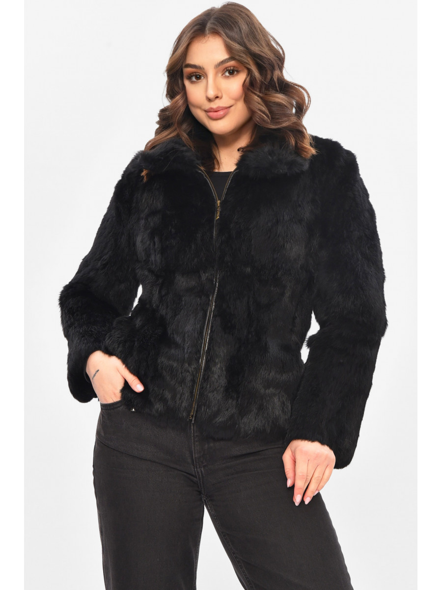 Шуба жіноча вкорочена чорного кольору P-142 209304C