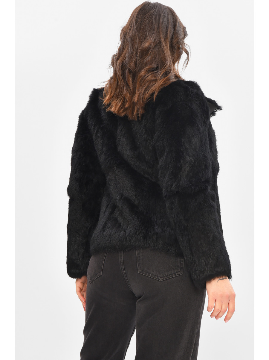 Шуба жіноча вкорочена чорного кольору P-142 209304C