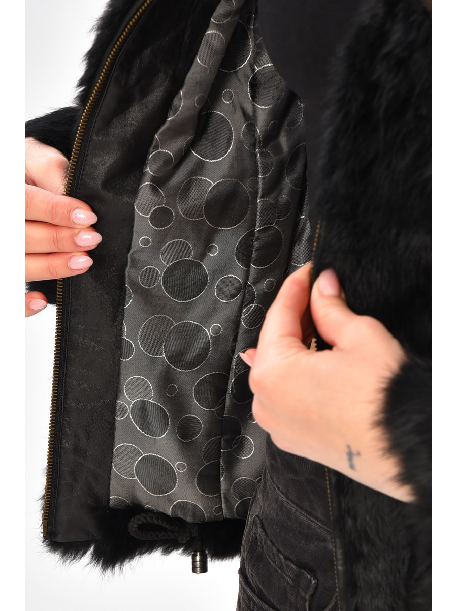 Шуба жіноча вкорочена чорного кольору P-142 209304C