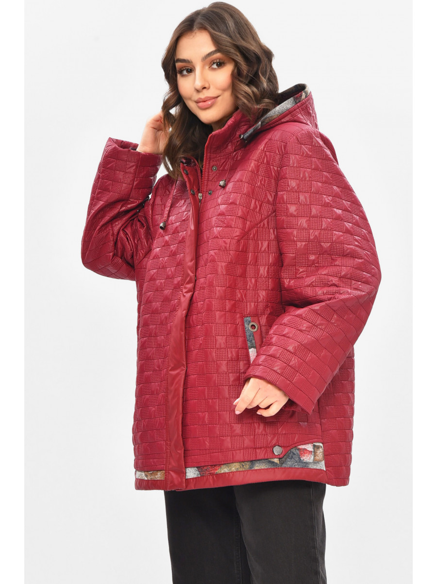 Куртка жіноча демісезонна напівбатальна бордового кольору 17-84 209305C