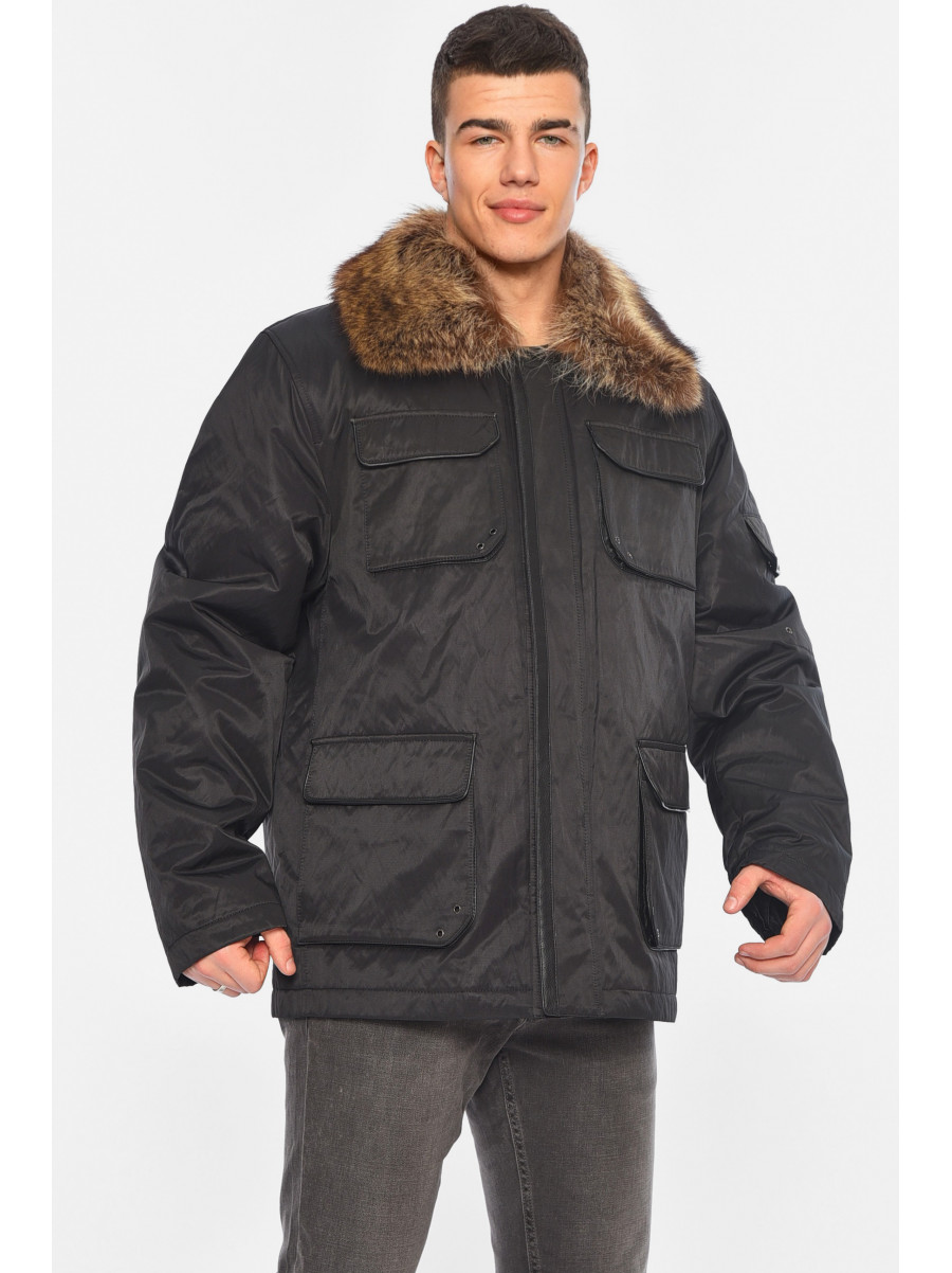 Куртка чоловіча напівбатальна єврозима чорного кольору Уцінка 28726 209317C