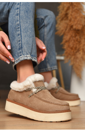 Лоферы женские на меху светло-бежевого цвета М203-1 209326C Лоферы женские на меху светло-бежевого цвета М203-1 209326C