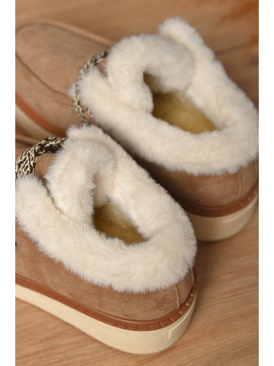 Лоферы женские на меху светло-бежевого цвета М203-1 209326C