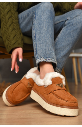 Лоферы женские на меху светло-коричневого цвета М201-2 209327C Лоферы женские на меху светло-коричневого цвета М201-2 209327C