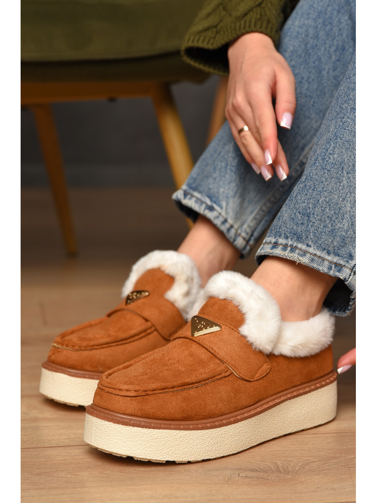 Лоферы женские на меху светло-коричневого цвета М201-2 209327C