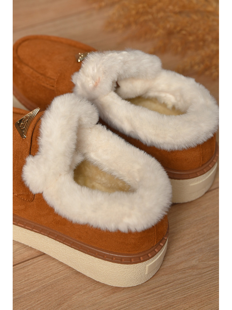 Лоферы женские на меху светло-коричневого цвета М201-2 209327C