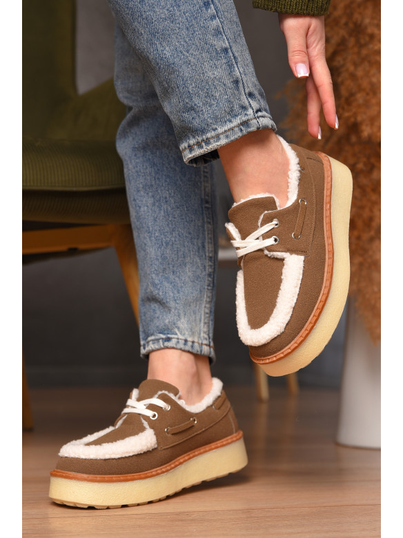 Лоферы женские на меху светло-бежевого цвета N101-4 209328C