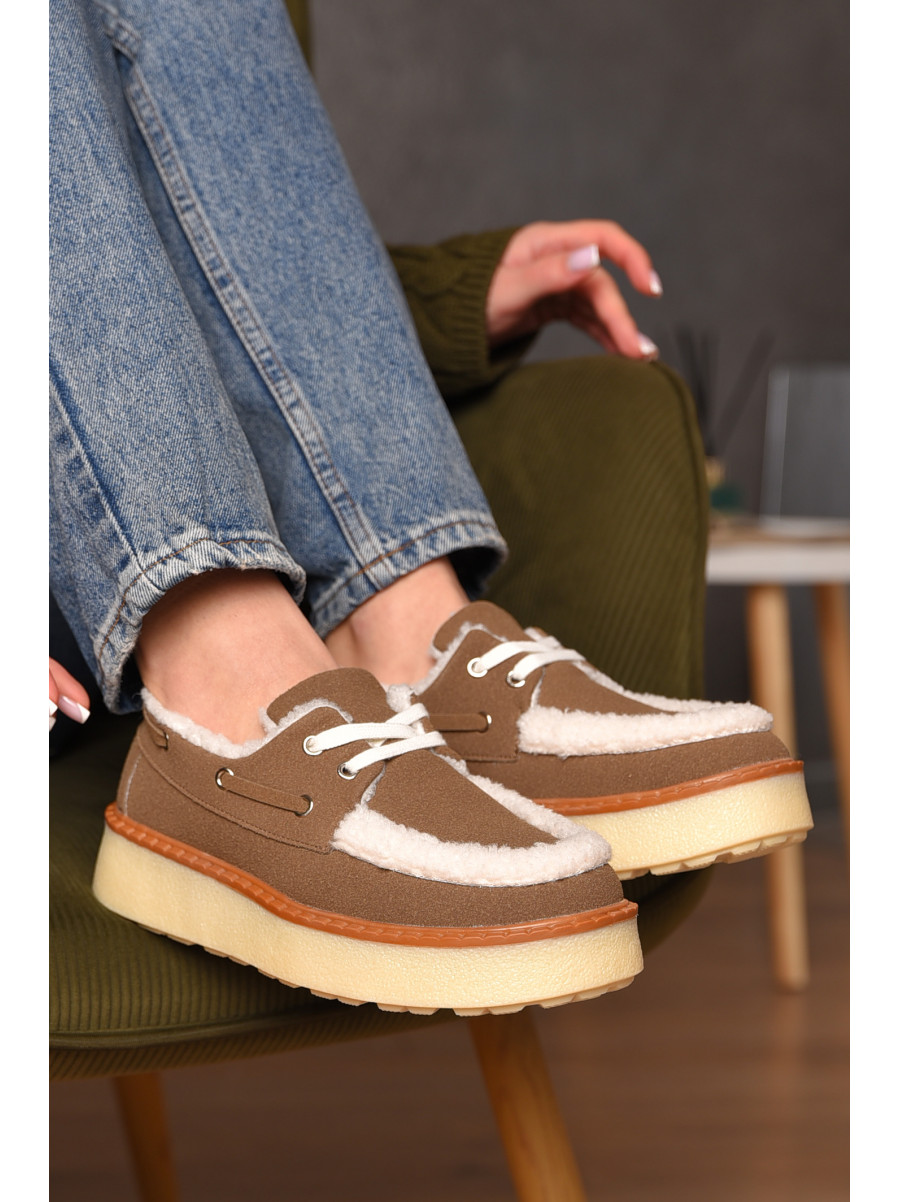 Лоферы женские на меху светло-бежевого цвета N101-4 209328C