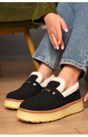 Лоферы женские на меху черного цвета N100-1 209329C Лоферы женские на меху черного цвета N100-1 209329C