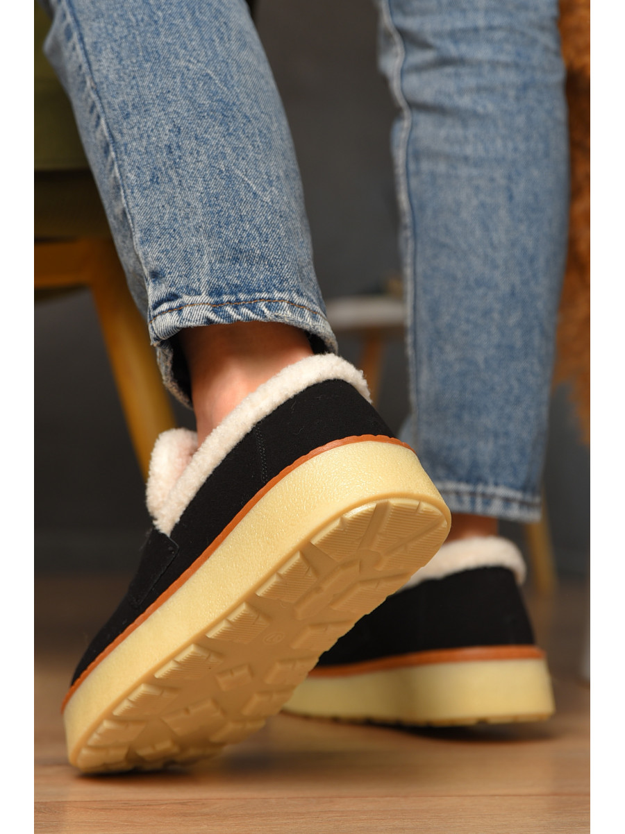 Лоферы женские на меху черного цвета N100-1 209329C