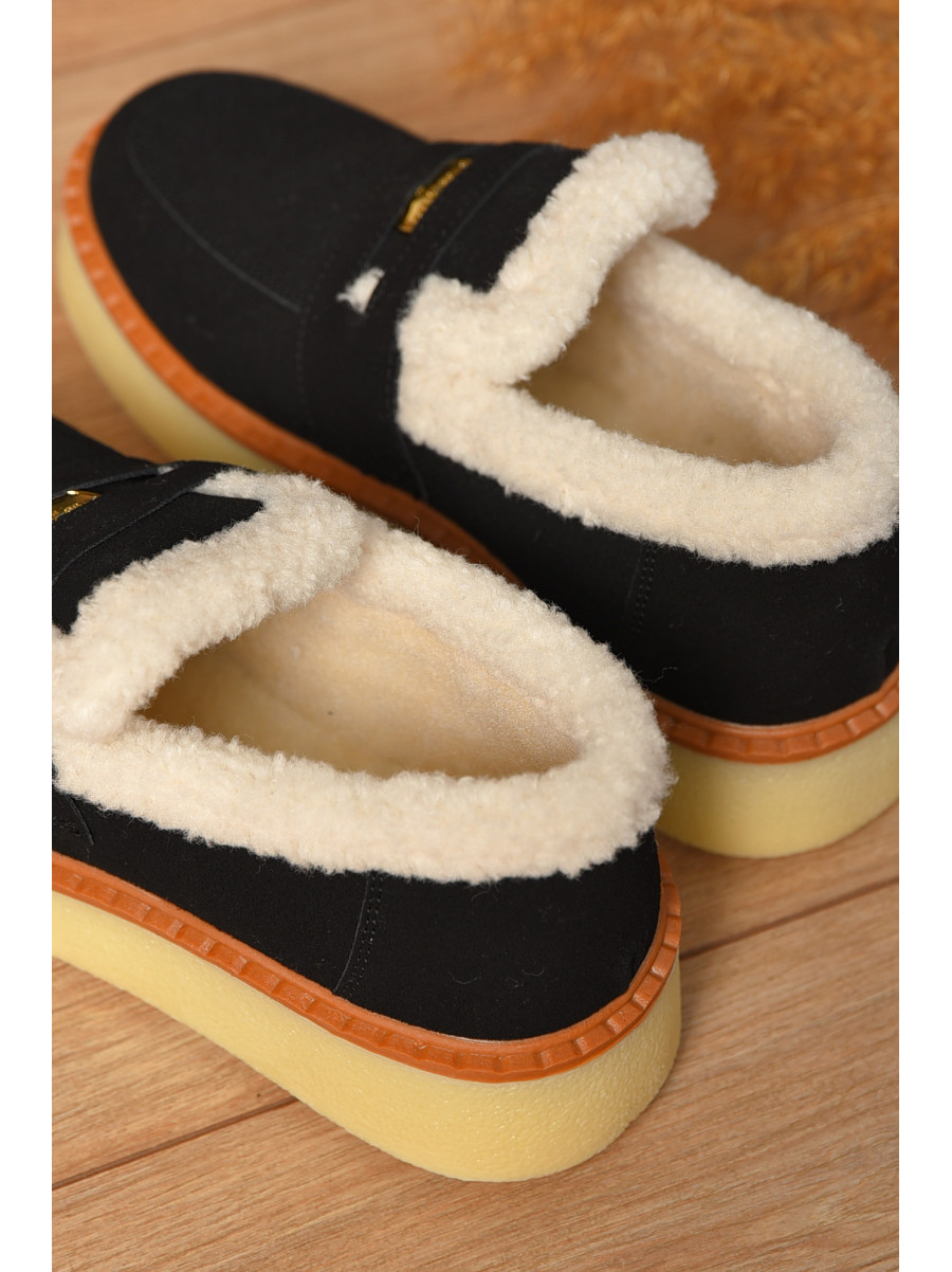 Лоферы женские на меху черного цвета N100-1 209329C