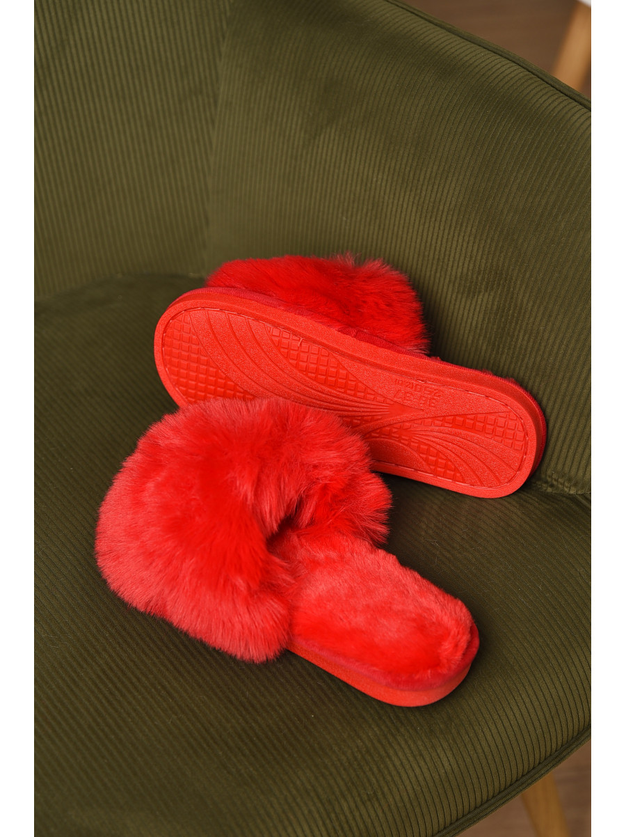 Тапочки домашние женские меховые красного цвета р-2 209339C