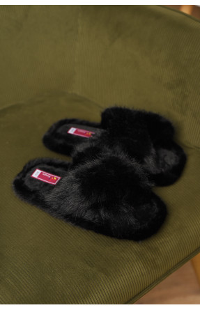 Тапочки домашние женские меховые черного цвета А8136 209341C