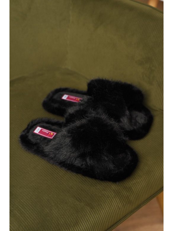 Тапочки домашние женские меховые черного цвета А8136 209341C