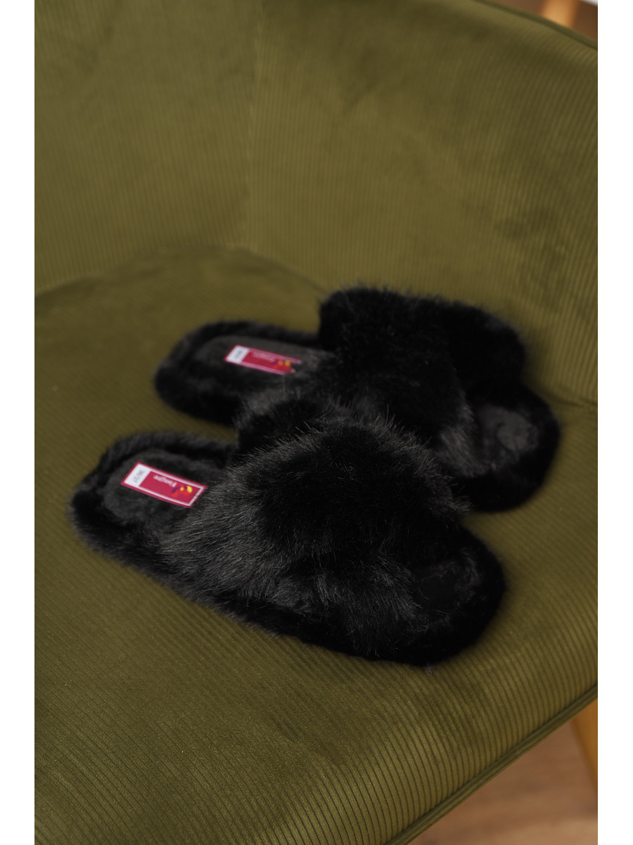Тапочки домашние женские меховые черного цвета А8136 209341C
