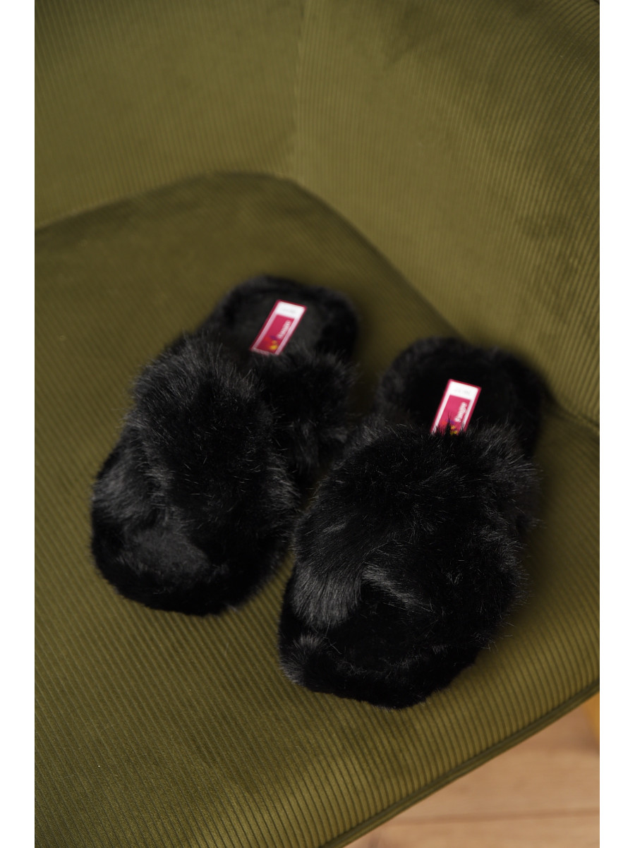 Тапочки домашние женские меховые черного цвета А8136 209341C
