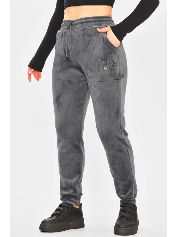 Спортивные штаны женские на искусственном меху тёмно-серого цвета А502 209346C