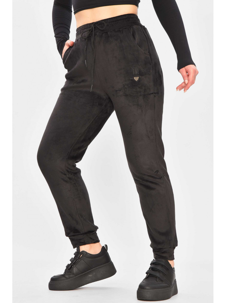 Спортивные штаны женские на искусственном меху черного цвета А502 209347C