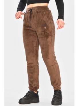 Спортивні штани жіночі на штучному хутрі коричневого кольору А502 209349C