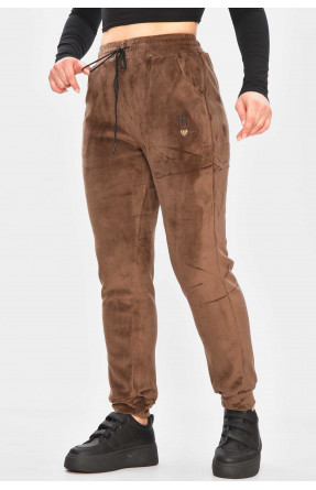 Спортивные штаны женские на искусственном меху коричневого цвета А502 209349C