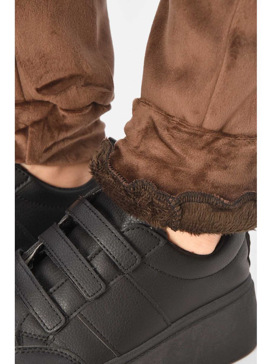 Спортивные штаны женские на искусственном меху коричневого цвета А502 209349C